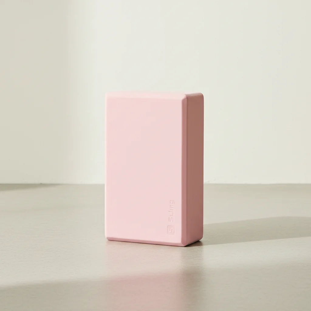 The pink block resting on its long edge, medium height